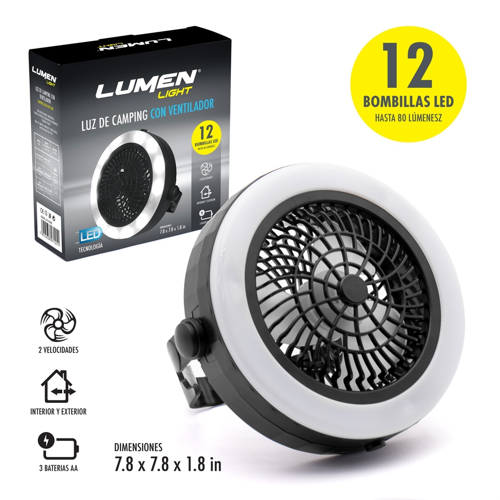 LAMPARA LED C/VENTILADOR P/ACAMPAR LUMEN 6-216