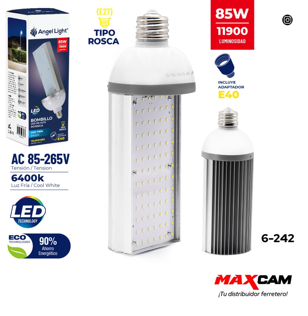 BOMBILLO LED 85W ALTA POTENCIA ANGEL LIGHT 6-242 (DESC)