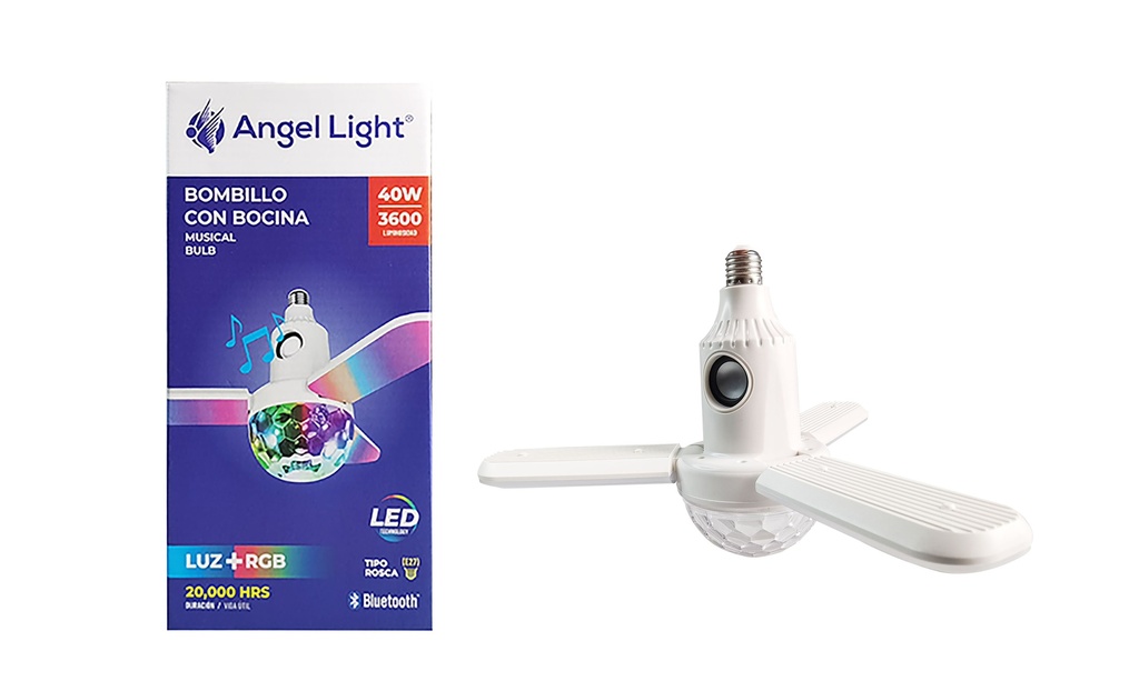 BOMBILLO LED DISCO CORNETA BLUETOOH 40W ANGEL LIGHT 6-249