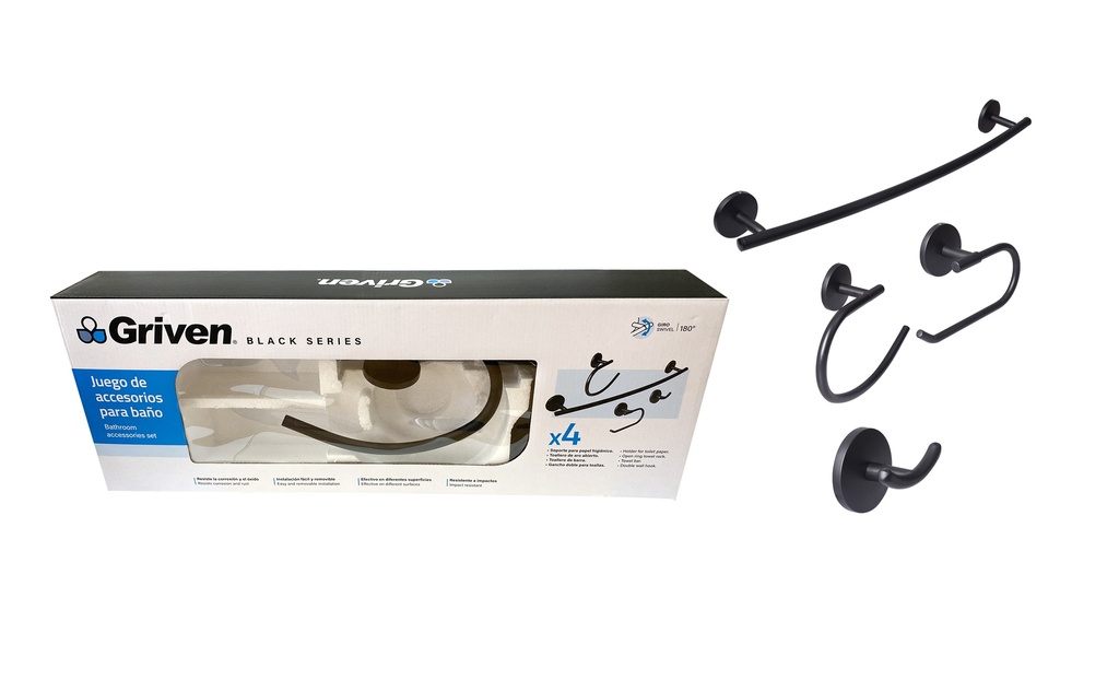 ACCESORIO DE BAÑO 4 PZA METALICO GRIVEN BLACK 6-256