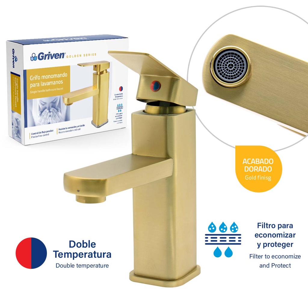 LLAVE LAVAMANO MONOMANDO GRIVEN GOLD 6-266