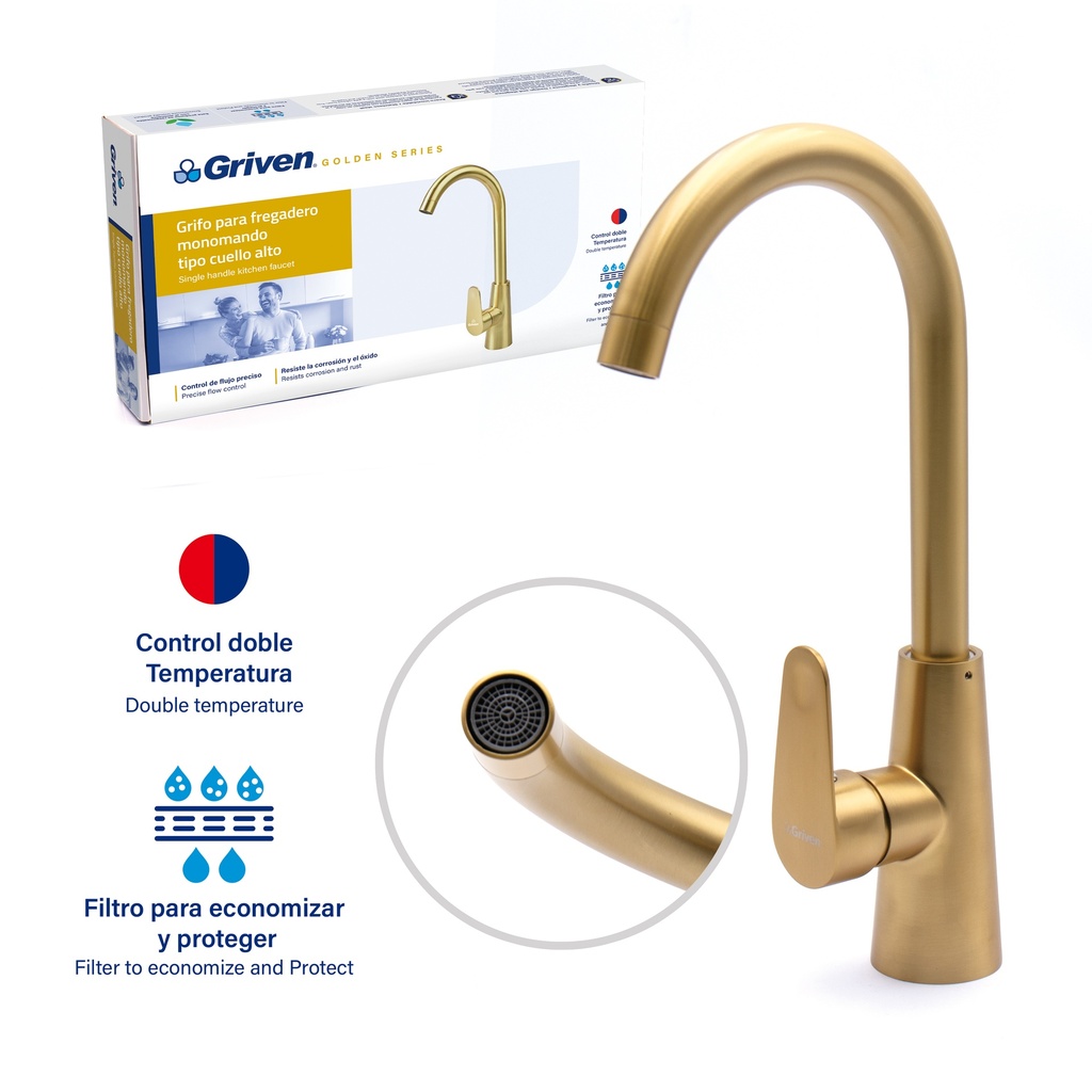 LLAVE FREGADERO MONOMANDO GRIVEN GOLD 6-267