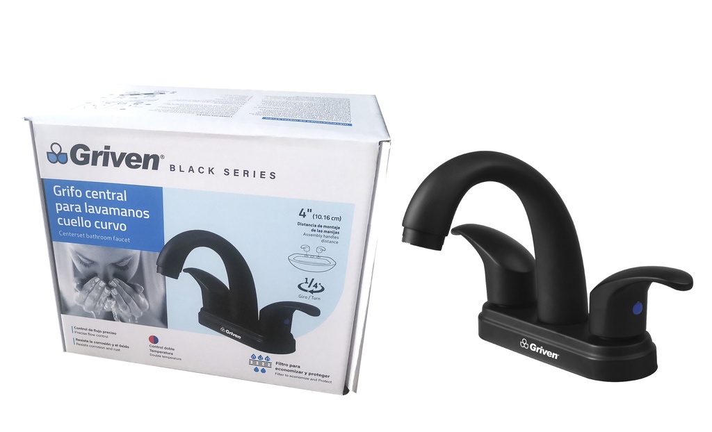 LLAVE LAVAMANO DOBLE METALICA GRIVEN BLACK 6-346