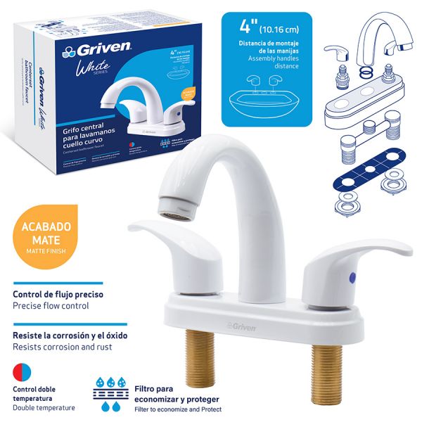 LLAVE LAVAMANO DOBLE METALICA GRIVEN WHITE 6-349