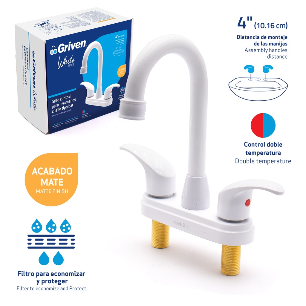 LLAVE LAVAMANO DOBLE METALICA GRIVEN WHITE 6-350
