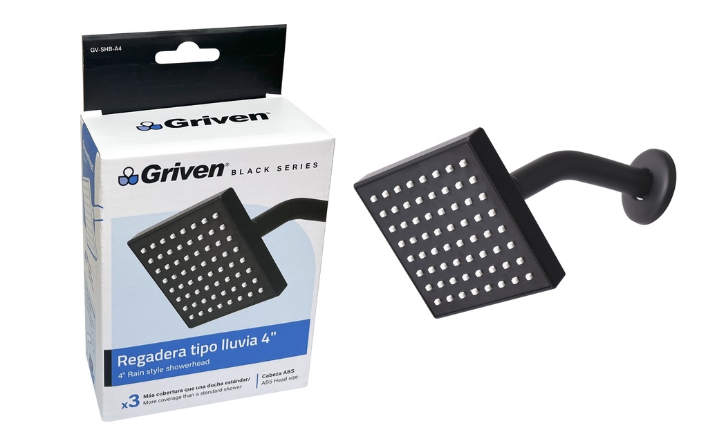 REGADERA CUADRADA 4" GRIVEN BLACK 6-351
