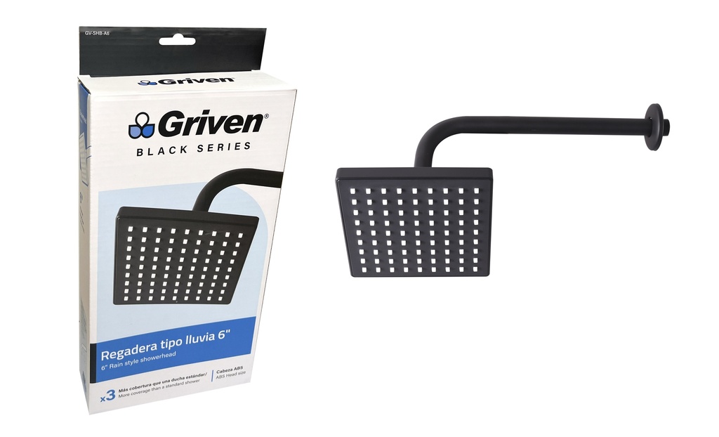 REGADERA CUADRADA 6" GRIVEN BLACK 6-352