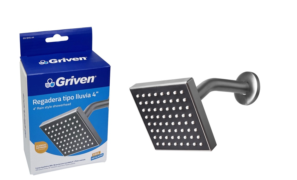 REGADERA CUADRADA SATINADA 4" GRIVEN 6-357