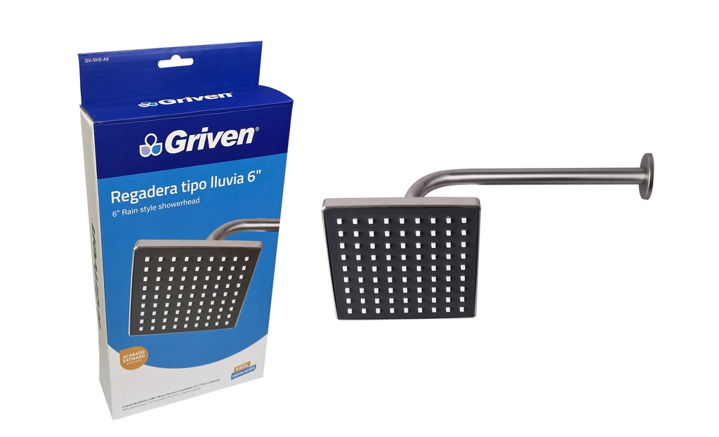 REGADERA CUADRADA SATINADA 6" GRIVEN 6-358