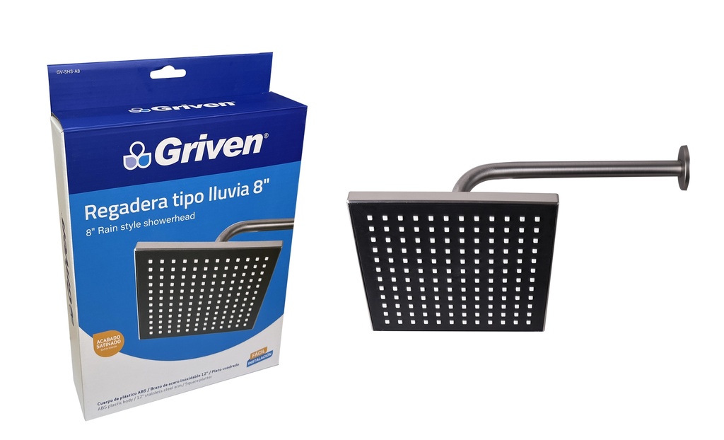 REGADERA CUADRADA SATINADA 8" GRIVEN 6-359