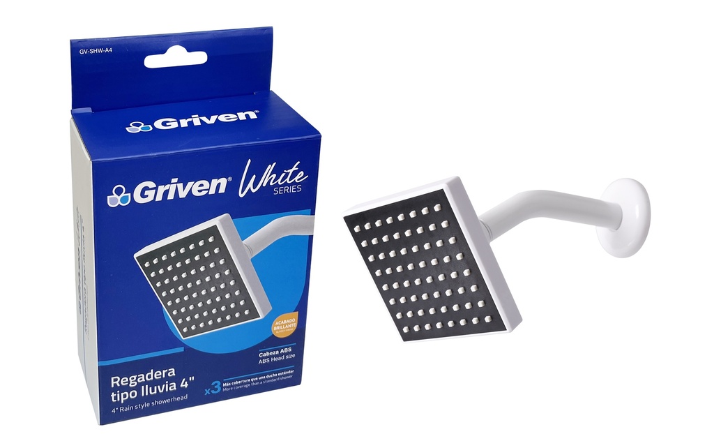 REGADERA CUADRADA 4" GRIVEN WHITE 6-360
