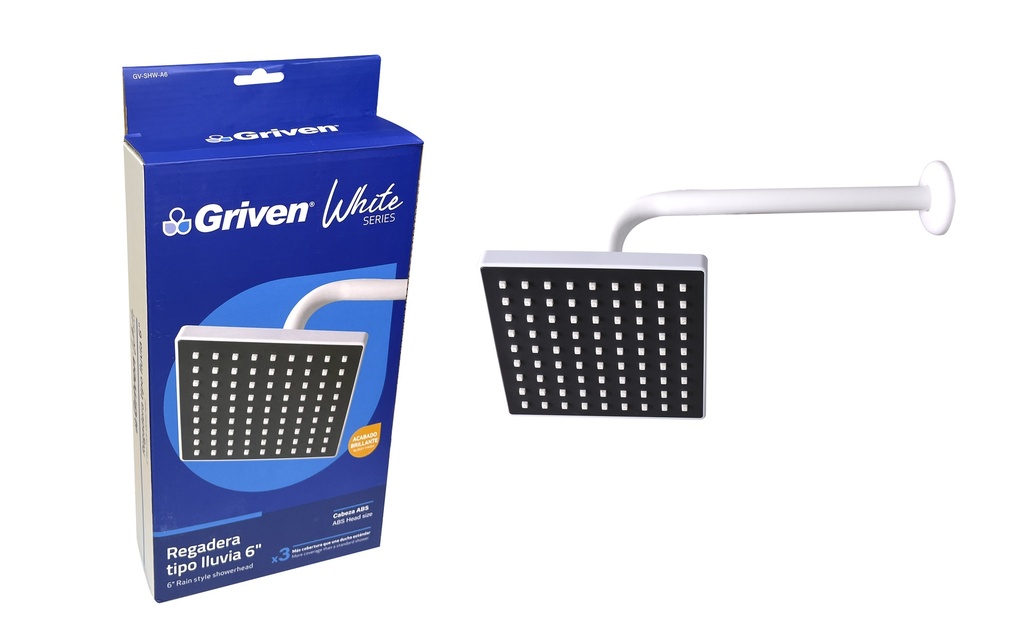 REGADERA CUADRADA 6" GRIVEN WHITE 6-361 (DESC)