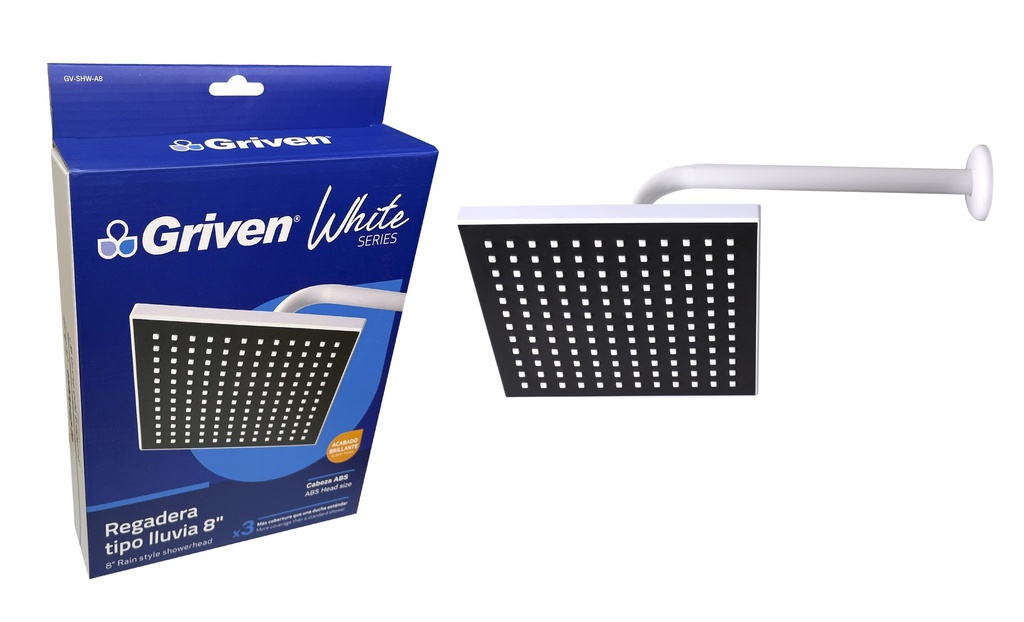 REGADERA CUADRADA 8" GRIVEN WHITE 6-362