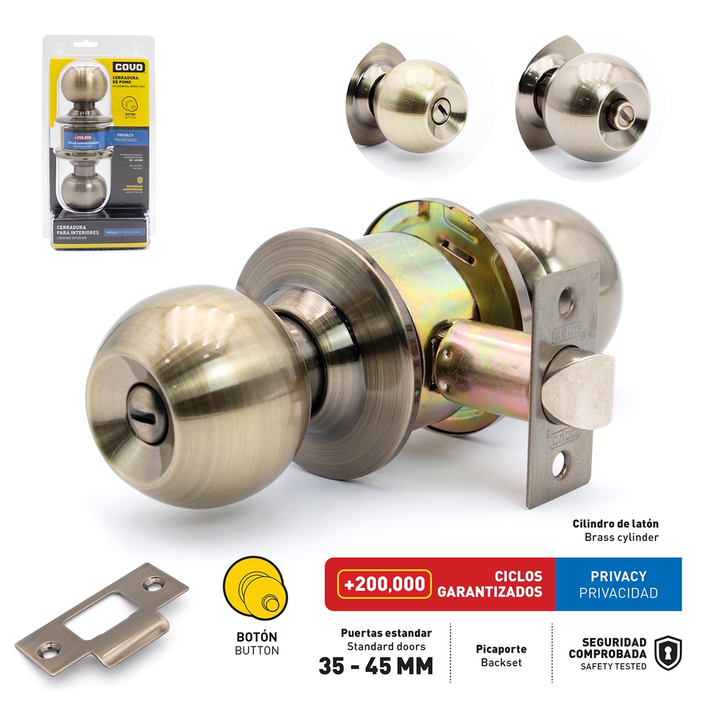 CERRADURA DE BAÑO POMO BOTON BRONCE COVO 6-384