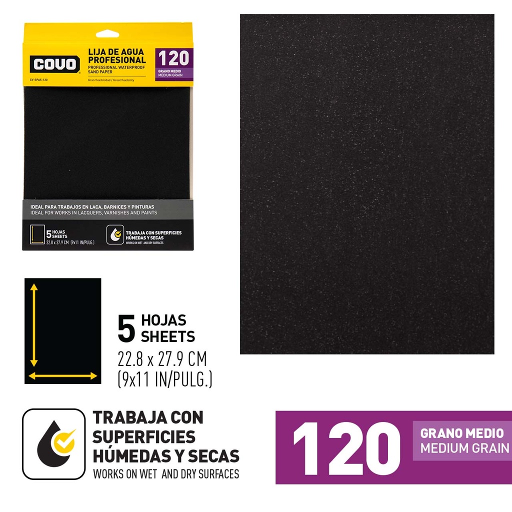 LIJA GRANO 120 x UNID (PAQ 5) COVO 6-389