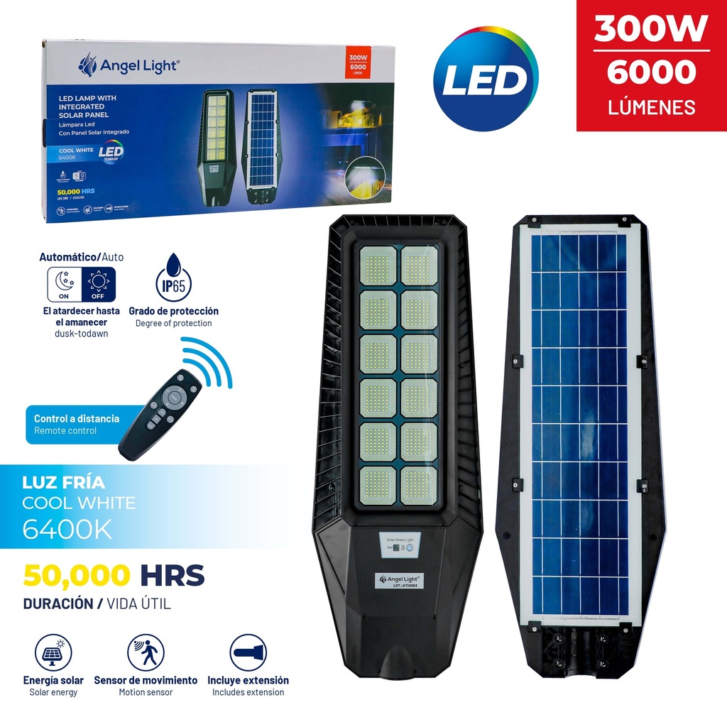 LAMPARA EXT LED 300W C/PANEL SOLAR ANGEL LIGHT 6-392