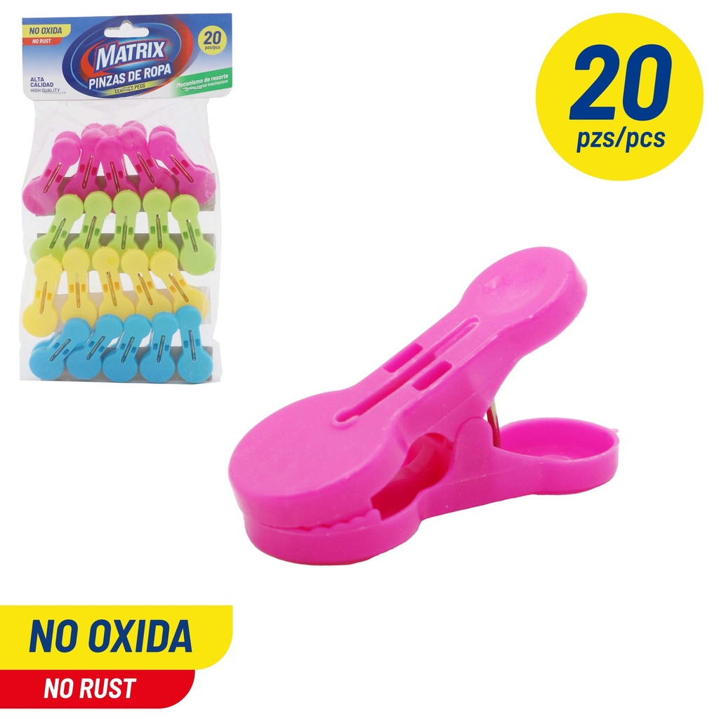PINZA ROPA PLASTICA x 20 UNID MATRIX 6-396