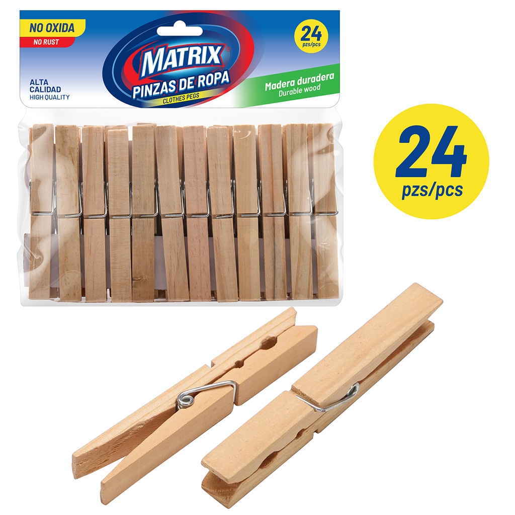 PINZA ROPA MADERA x 24 UNID MATRIX 6-397