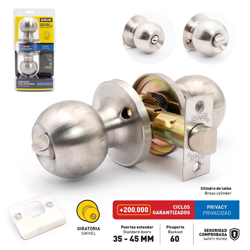 CERRADURA DE BAÑO POMO SWITCH PLATA COVO 6-438