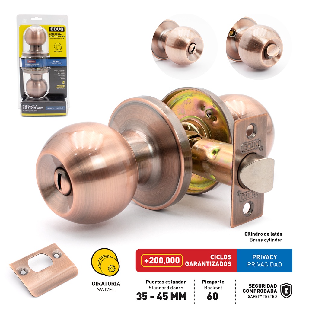 CERRADURA DE BAÑO POMO SWITCH COBRE COVO 6-439