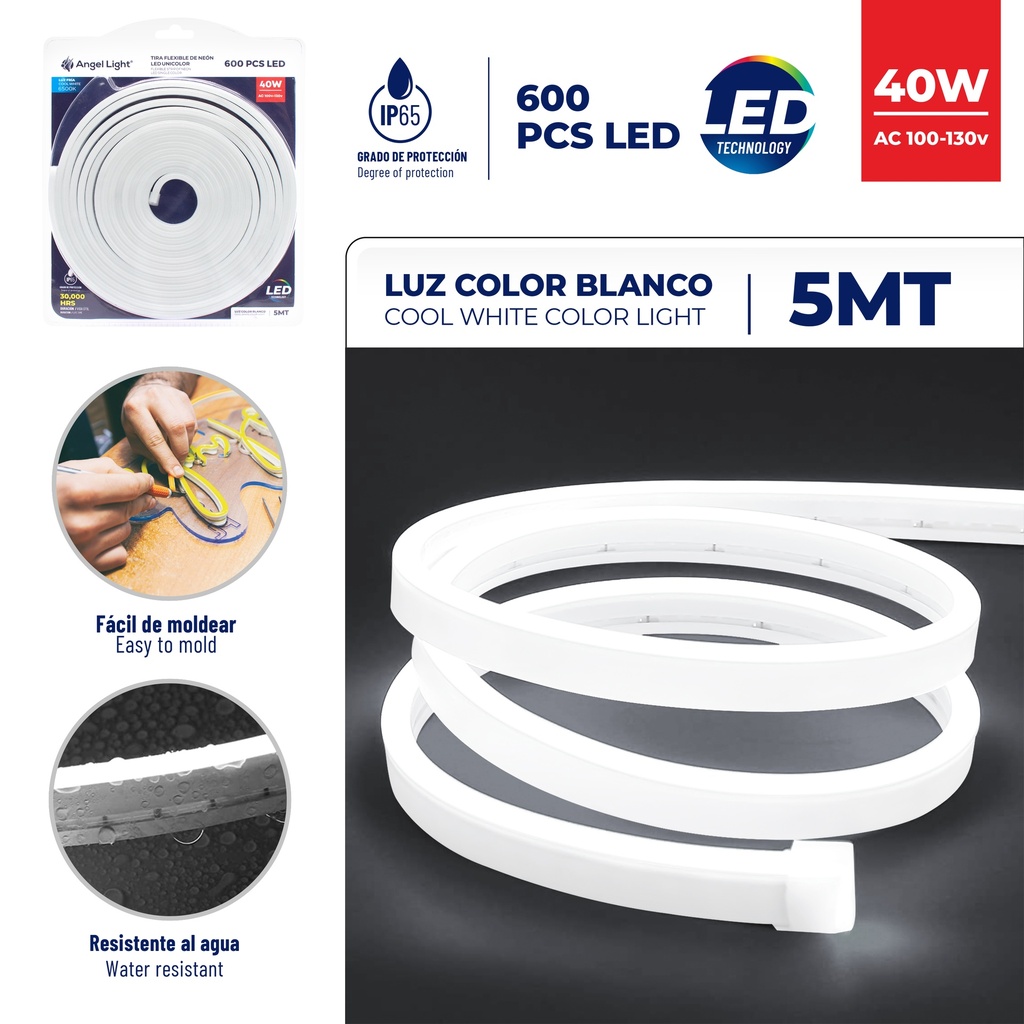 CINTA LED NEON BLANCO 5 MTS x 40W C/TRANSF ANGEL L 6-443
