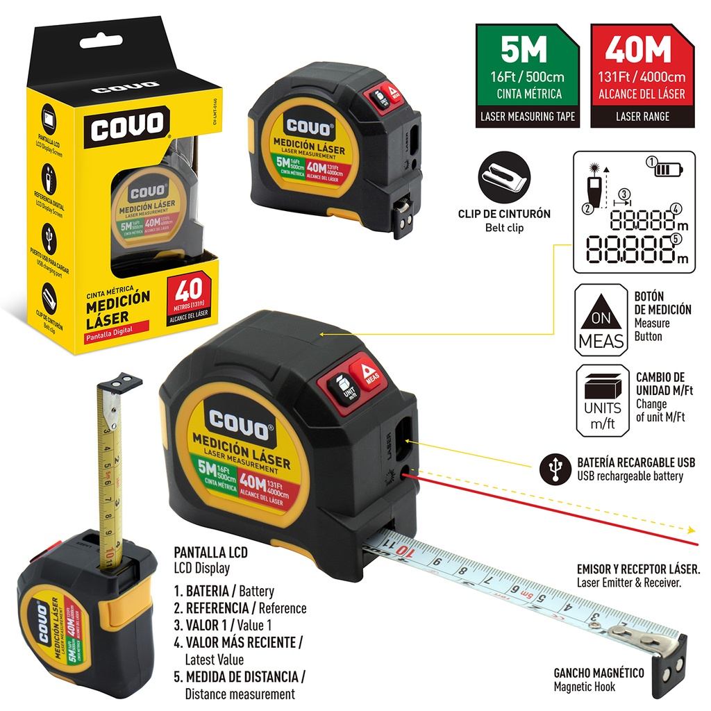 METRO CON LASER x 5 MTS COVO 6-471