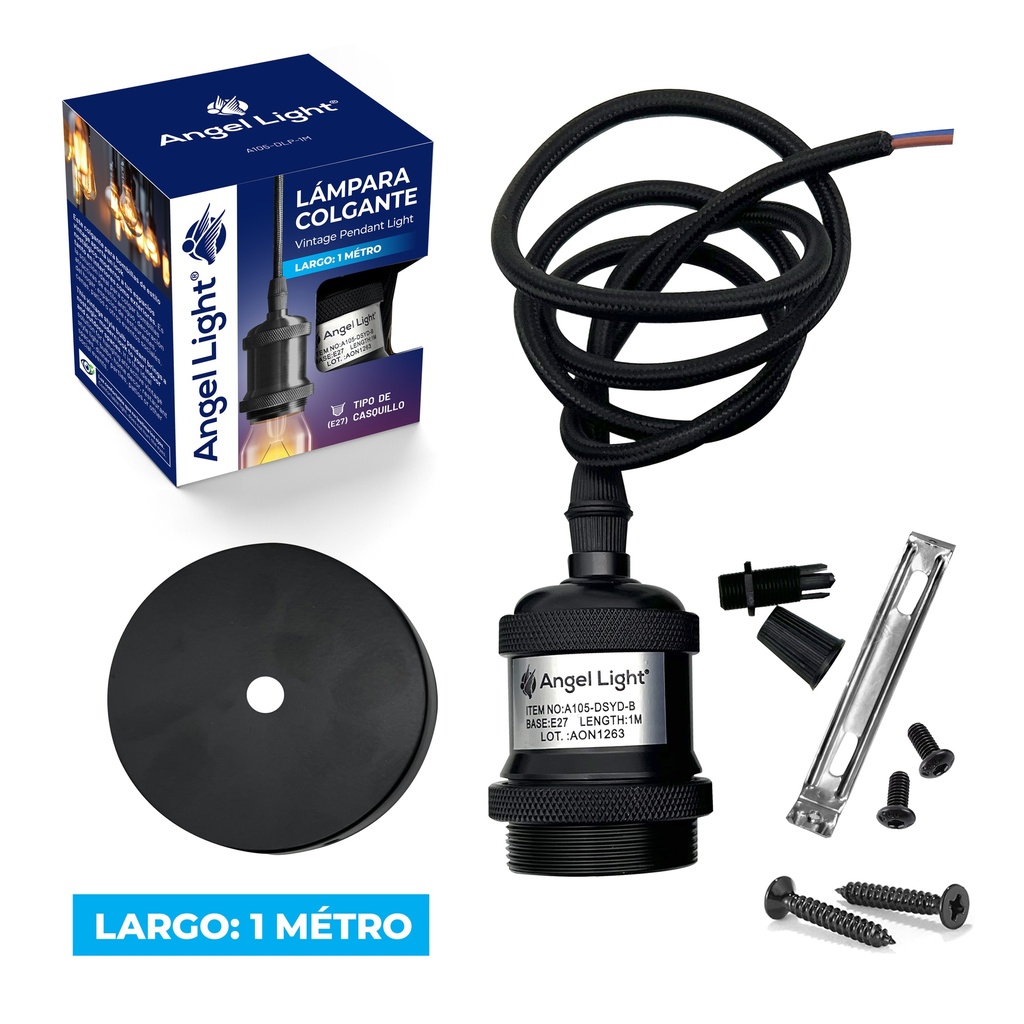 LAMPARA COLGANTE 1MT NEGRO MATE ANGEL LIGHT 6-473