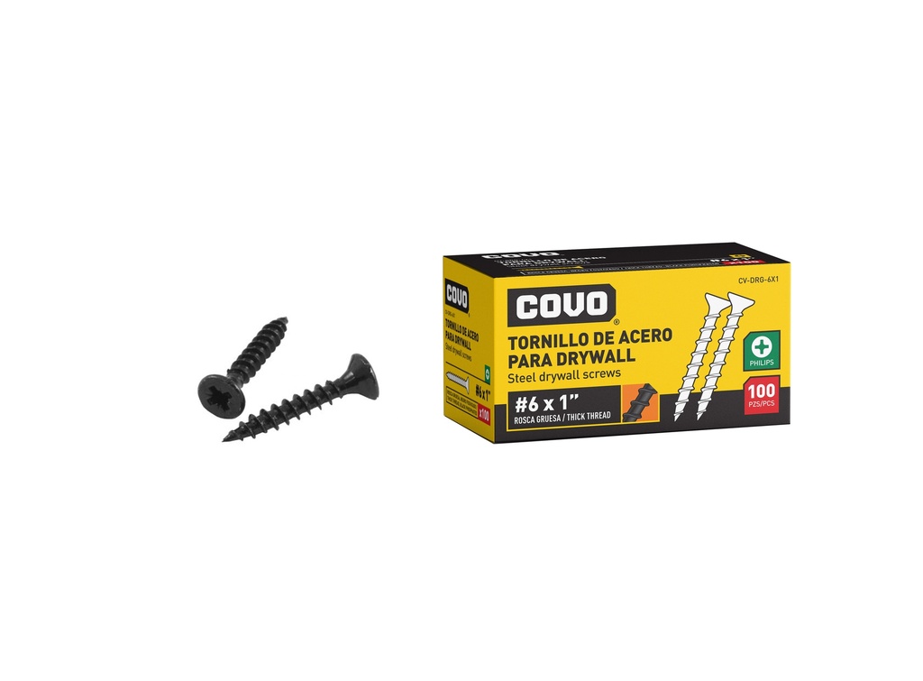 TORNILLOS DRYWALL R. GRUESA 6 x 1" x 100 UNID COVO 6-477