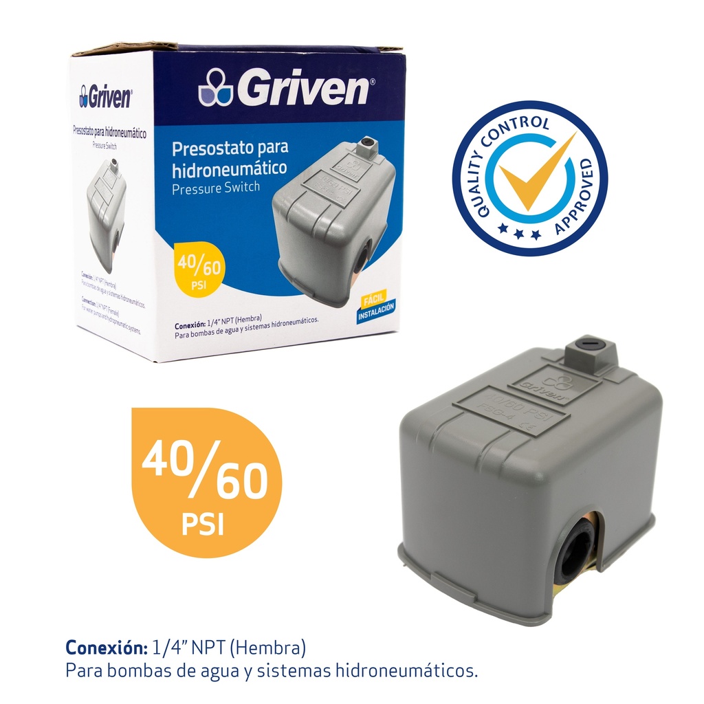 PRESOSTATO HIDRONEUMATICO 40-60 PSI GRIVEN 6-514