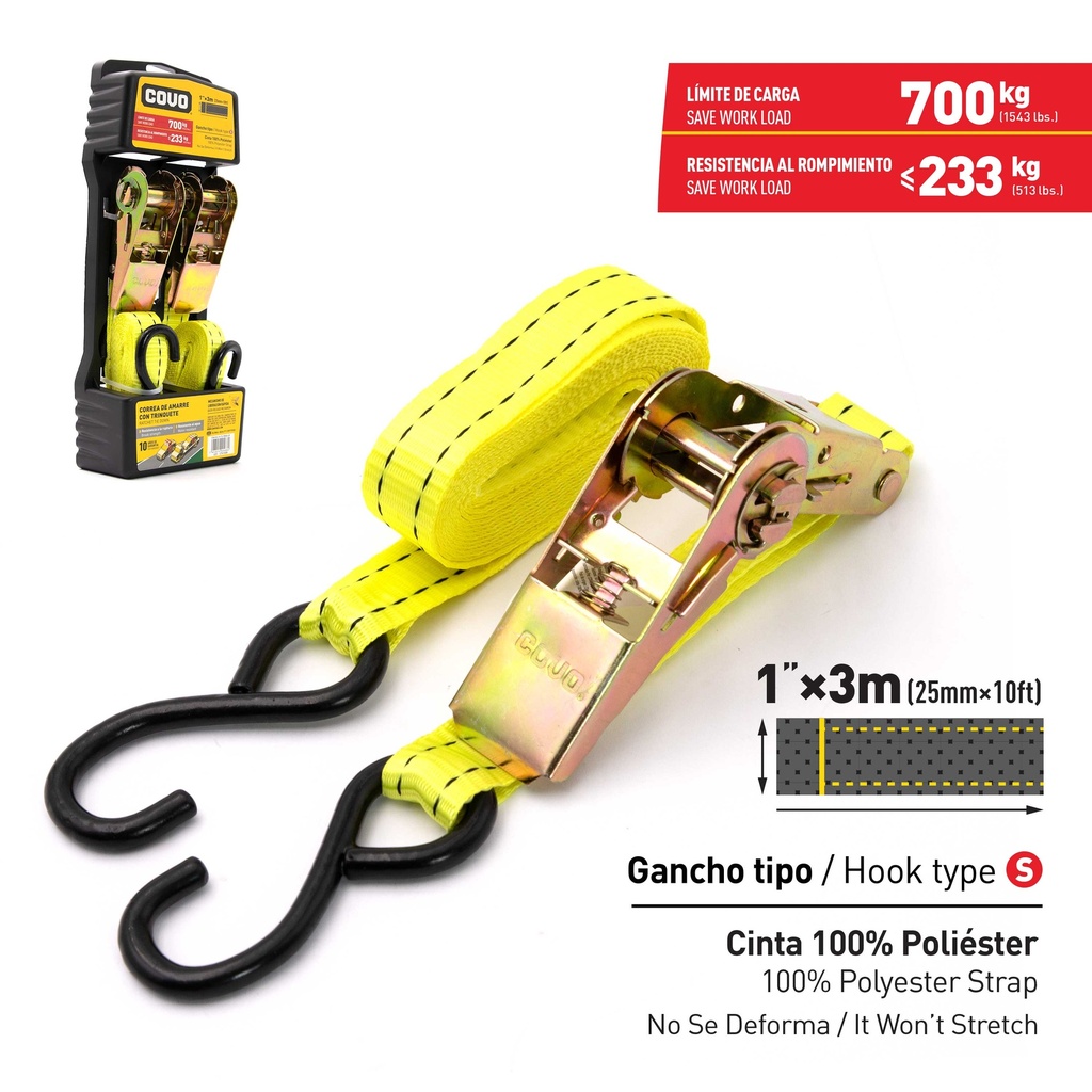 CINTA RACHET 1" COVO x 3 MTS (700KG) 6-522