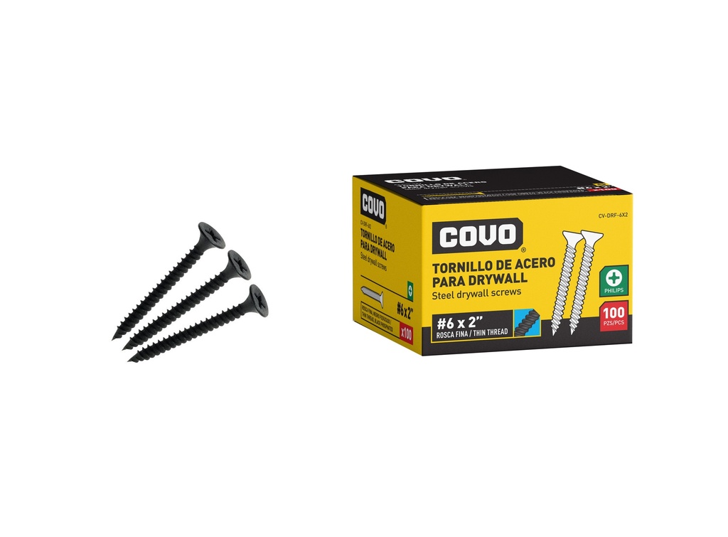 TORNILLOS DRYWALL R. FINA de 6 x 2" x 100 UNID COVO 6-532