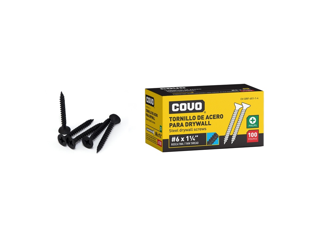 TORNILLOS DRYWALL R. FINA 6 x 1 1/4" x 100 UNID COVO 6-534