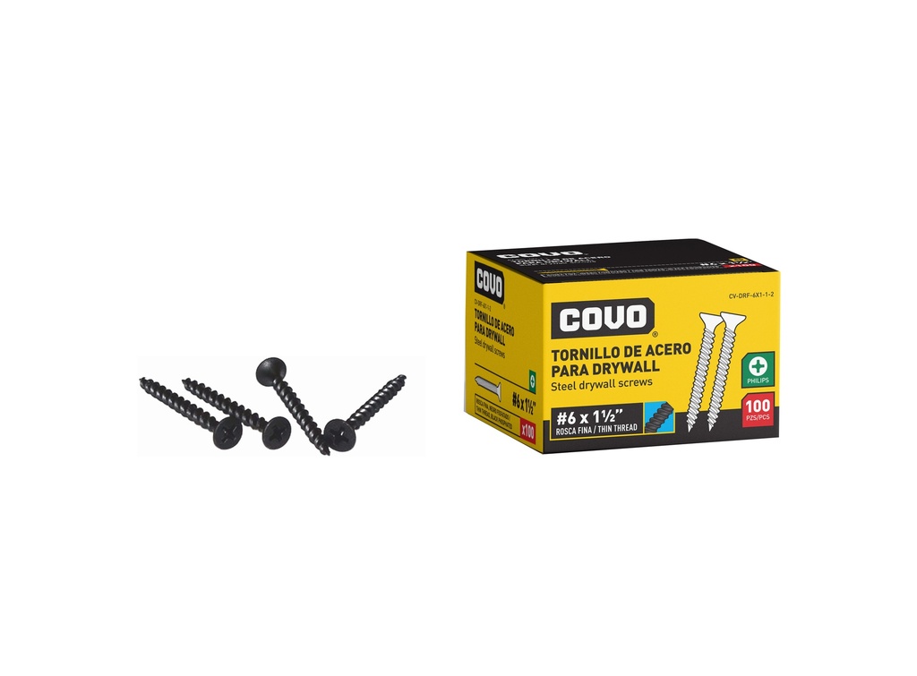 TORNILLOS DRYWALL R. FINA 6 x 1 1/2" x 100 UNID COVO 6-535