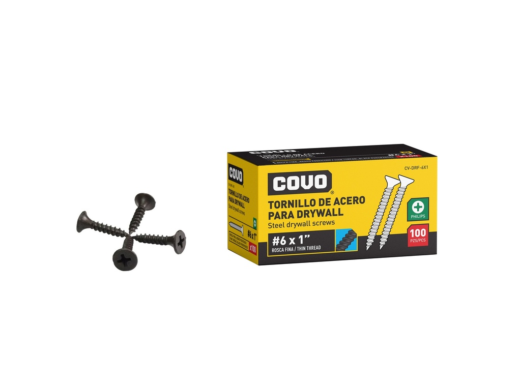 TORNILLOS DRYWALL R. FINA 6 x 1" x 100 UNID COVO 6-536