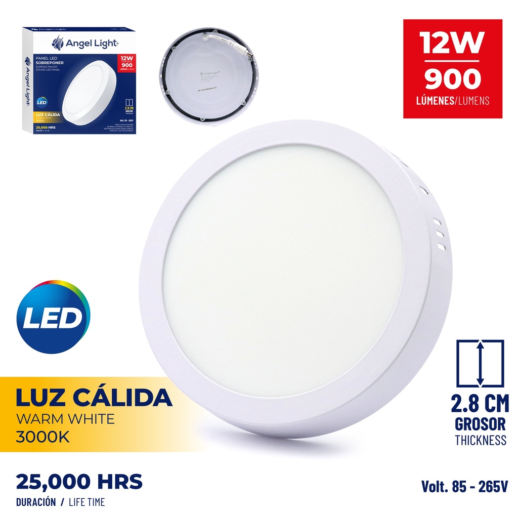 PANEL LED SUPER BLANC RED 12W LUZ CALIDA ANGEL LIGHT 6-550