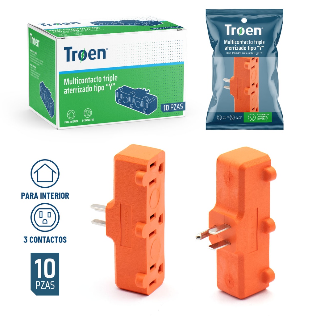 ADAPTADOR TRIPLE TIPO Y NARANJA TROEN 6-570