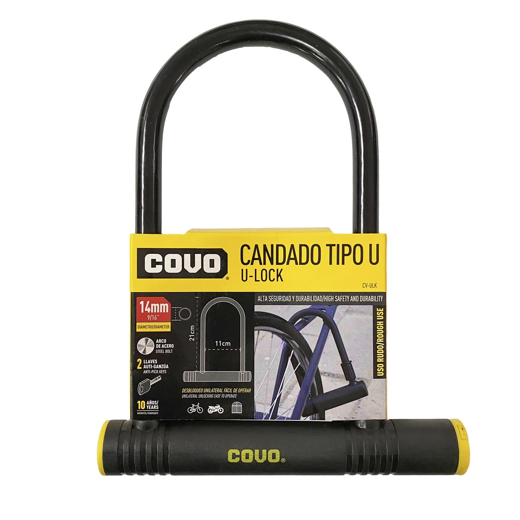 CANDADO PARA BICICLETA TIPO U COVO 6-575
