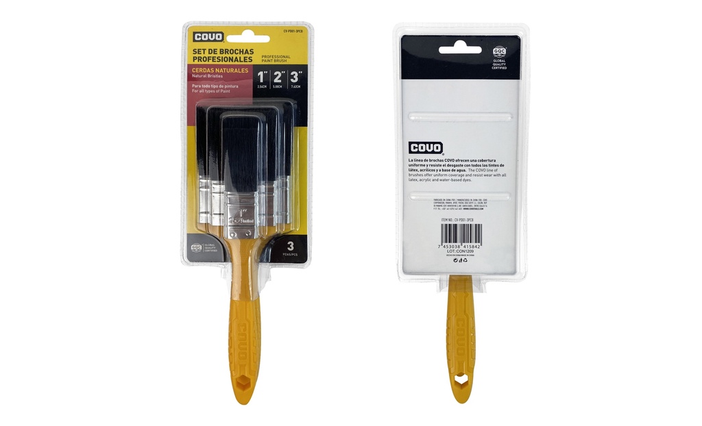 JUEGO DE BROCHAS CERDA NEGRA 1" 2" 3" COVO 6-591