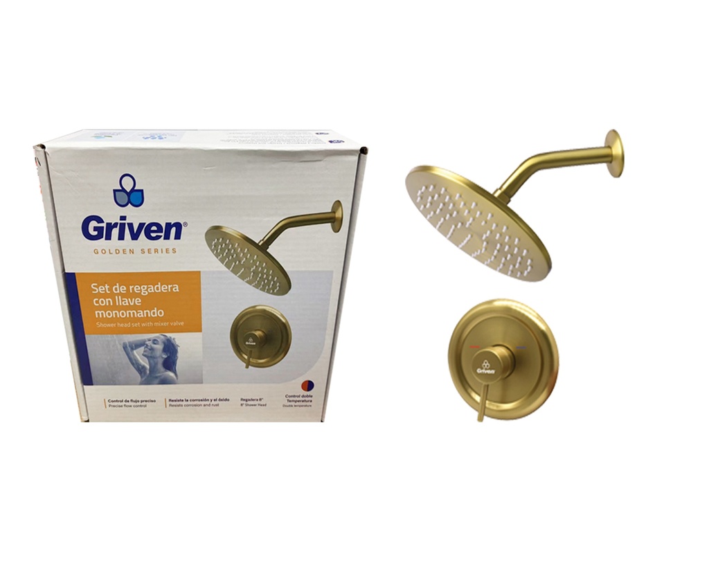 REGADERA CON LLAVE DE DUCHA MONOMANDO GRIVEN GOLD 6-600