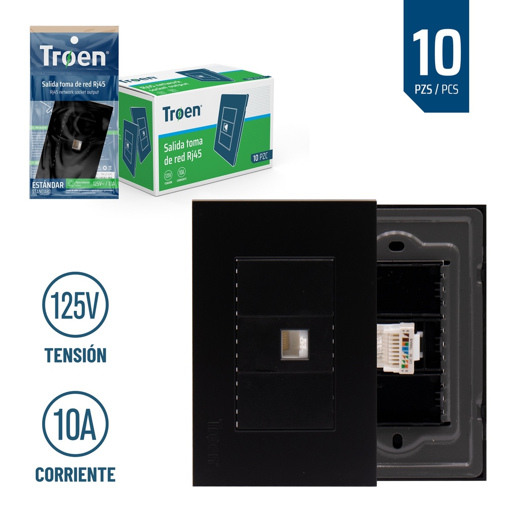 TOMA P/RED RJ45 NEGRA TROEN 6-604