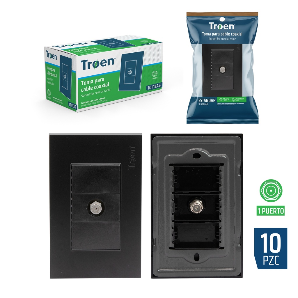 TOMA P/CABLE COAXIAL NEGRA TROEN 6-606