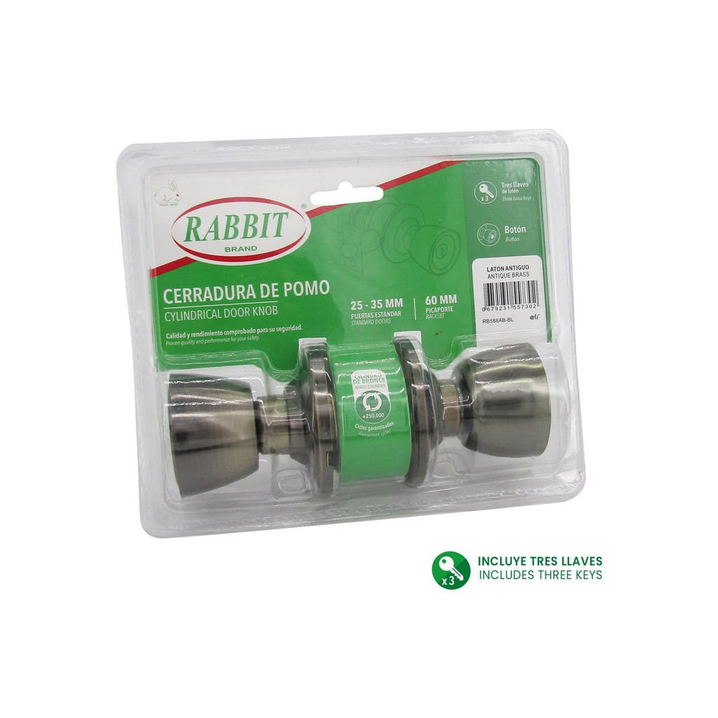 CERRADURA DE POMO LATON ANTIGUO RABBIT 6-641