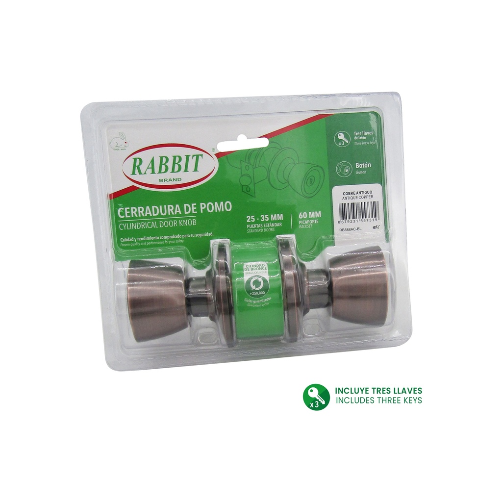 CERRADURA DE POMO COBRE ANTIGUO RABBIT 6-644