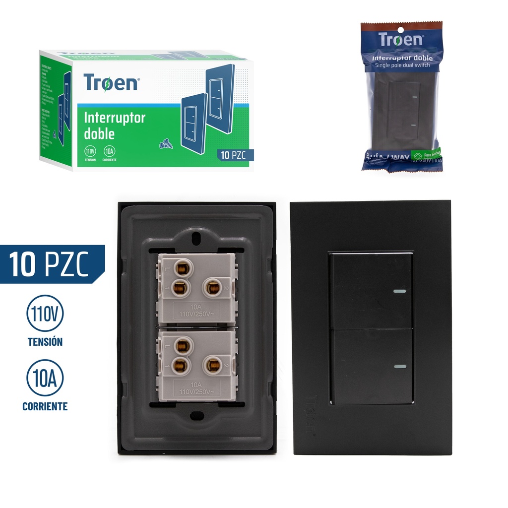 INTERRUPTOR DOBLE NEGRO 3 WAY TROEN 6-705