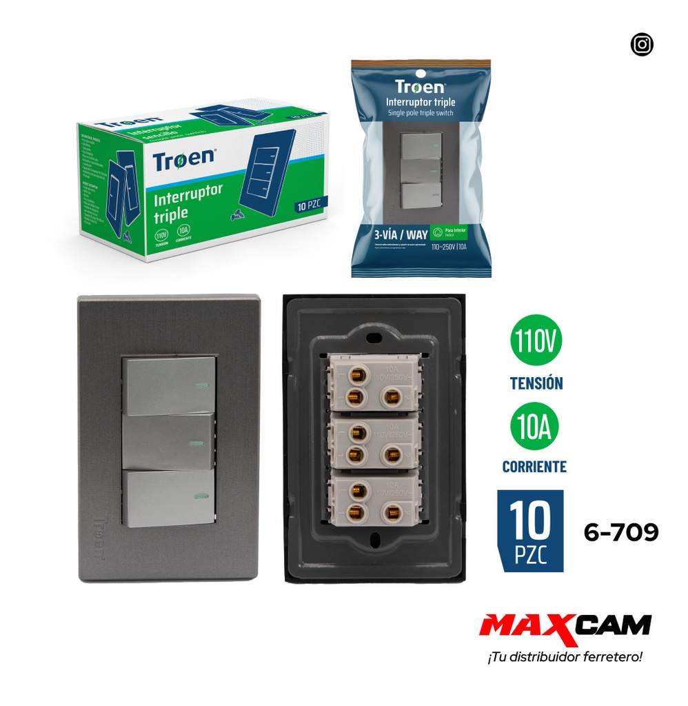INTERRUPTOR TRIPLE GRIS 3 WAY TROEN 6-709