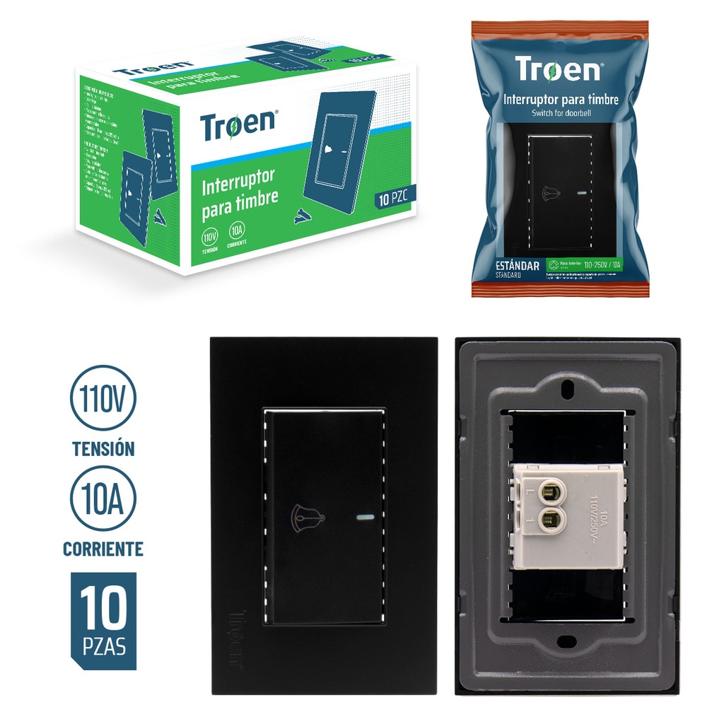 INTERRUPTOR P/TIMBRE NEGRO TROEN 6-759
