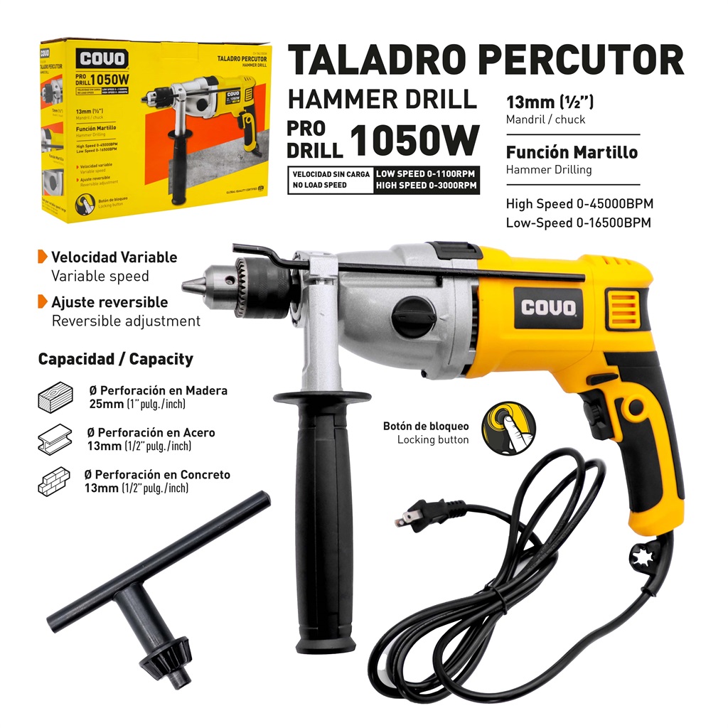 TALADRO PERCUTOR 1/2" 1050W COVO 6-768