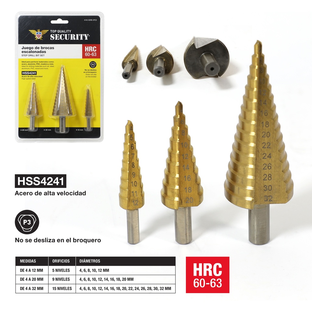 MECHA CONICA ESCANOLADA 3 PCS SECURITY 6-769