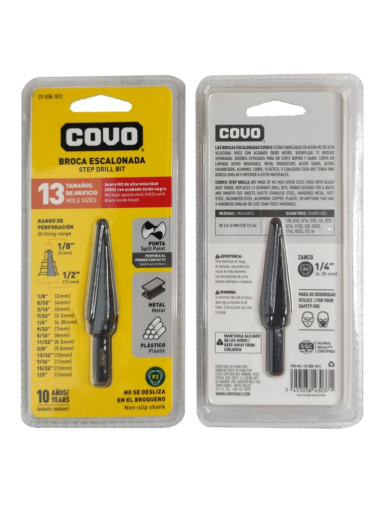 MECHA CONICA ESCANOLADA 3mm - 13mm COVO 6-773