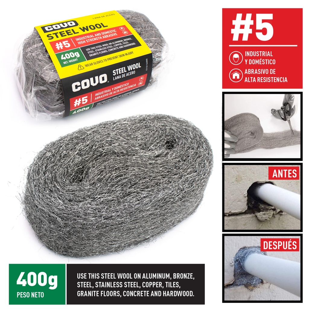 LANA DE ACERO NUM 5 400GR COVO 6-776